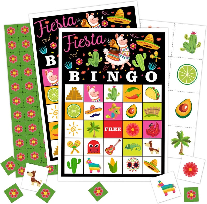 Qssfdgg Fiesta Party Bingo Cards, 24 Player Mexican Llama Party Bingo Game for Family Adult, Cinco De Mayo Party Favor, Large Group Party Celebration Activity -01 - Image 1